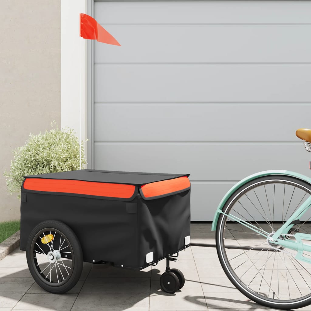 vidaXL Remolque para bicicleta hierro negro y naranja 45 kg