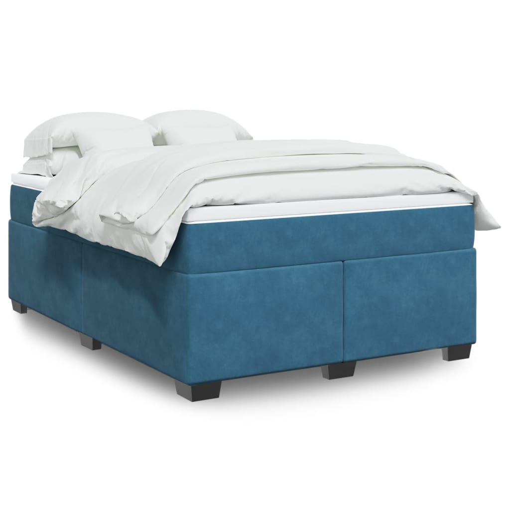 vidaXL Cama box spring con colchón terciopelo azul oscuro 140x190 cm