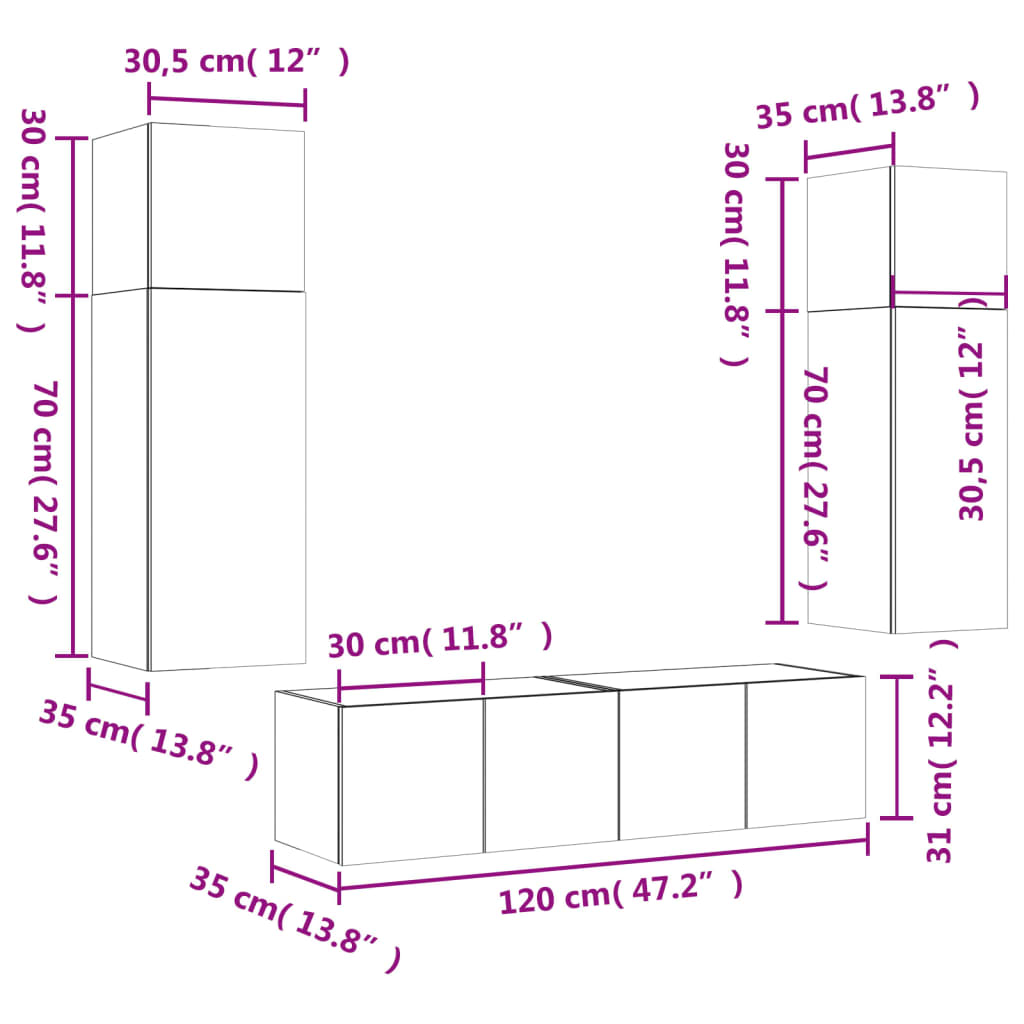 vidaXL Muebles TV pared con LED 6 pzas madera ingeniería gris Sonoma