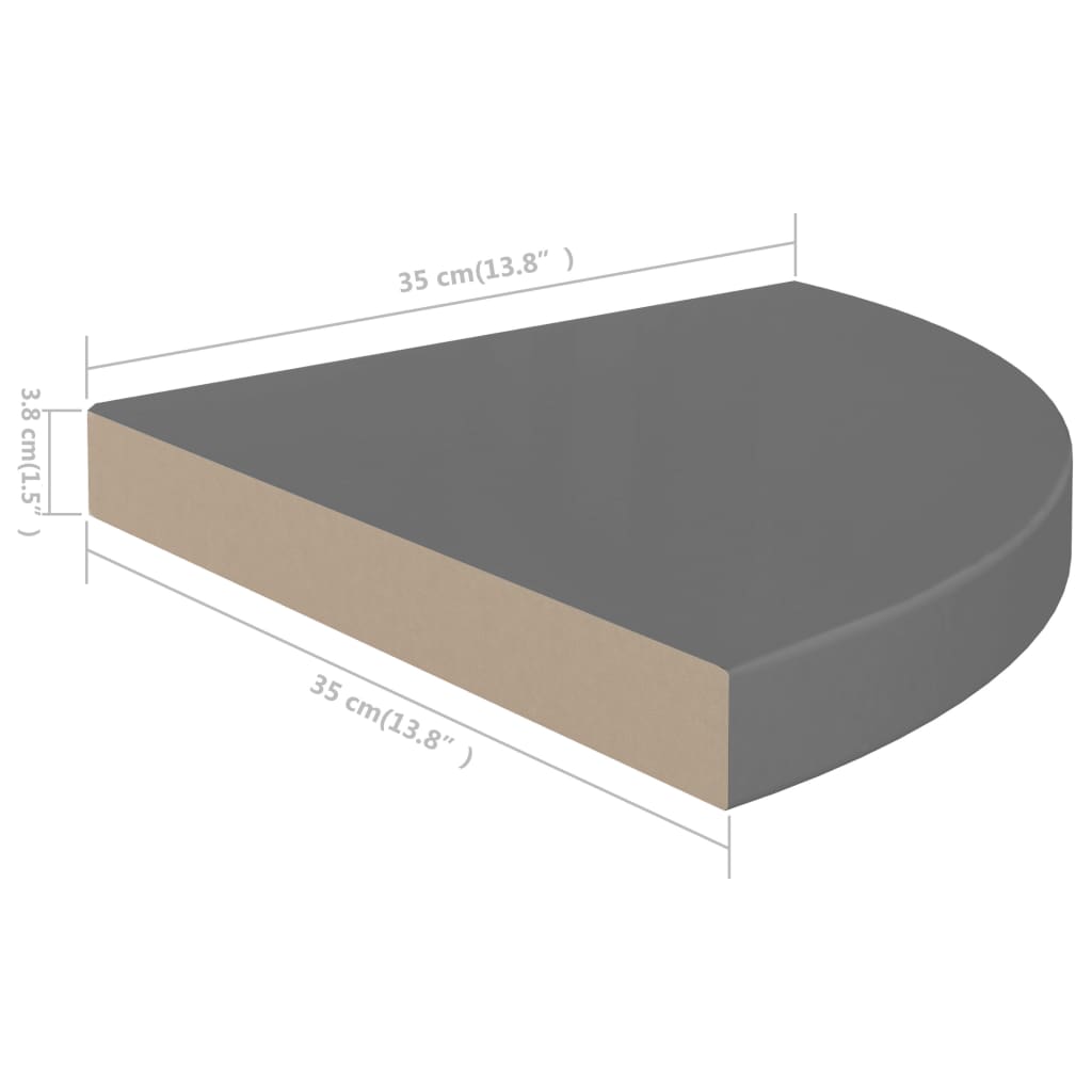 vidaXL Estante flotante de esquina gris brillante MDF 35x35x3,8 cm