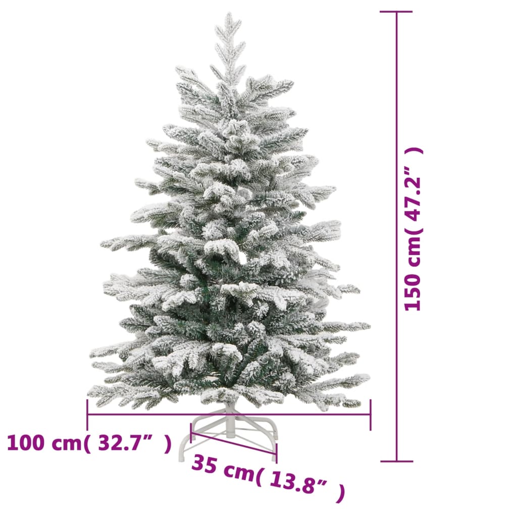 vidaXL Árbol de Navidad artificial con bisagras y nieve flocada 150 cm