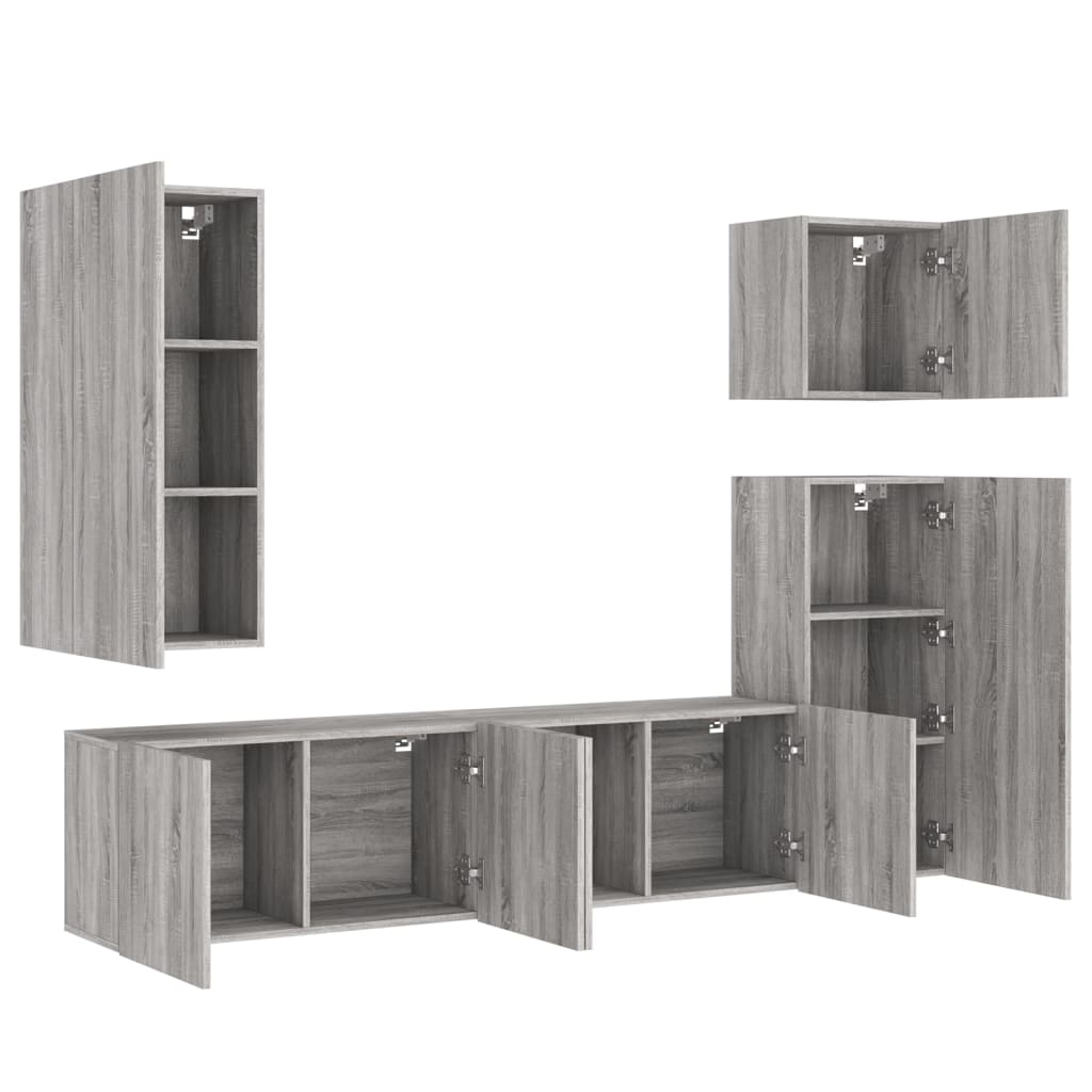 vidaXL Muebles de TV de pared 5 pzas madera de ingeniería gris Sonoma