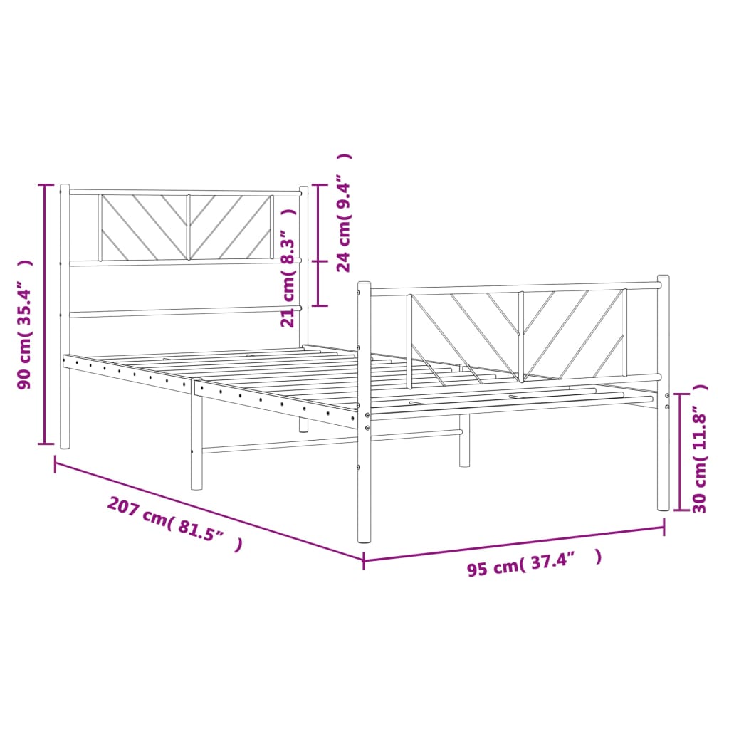 vidaXL Estructura cama sin colchón con estribo metal blanco 90x200 cm