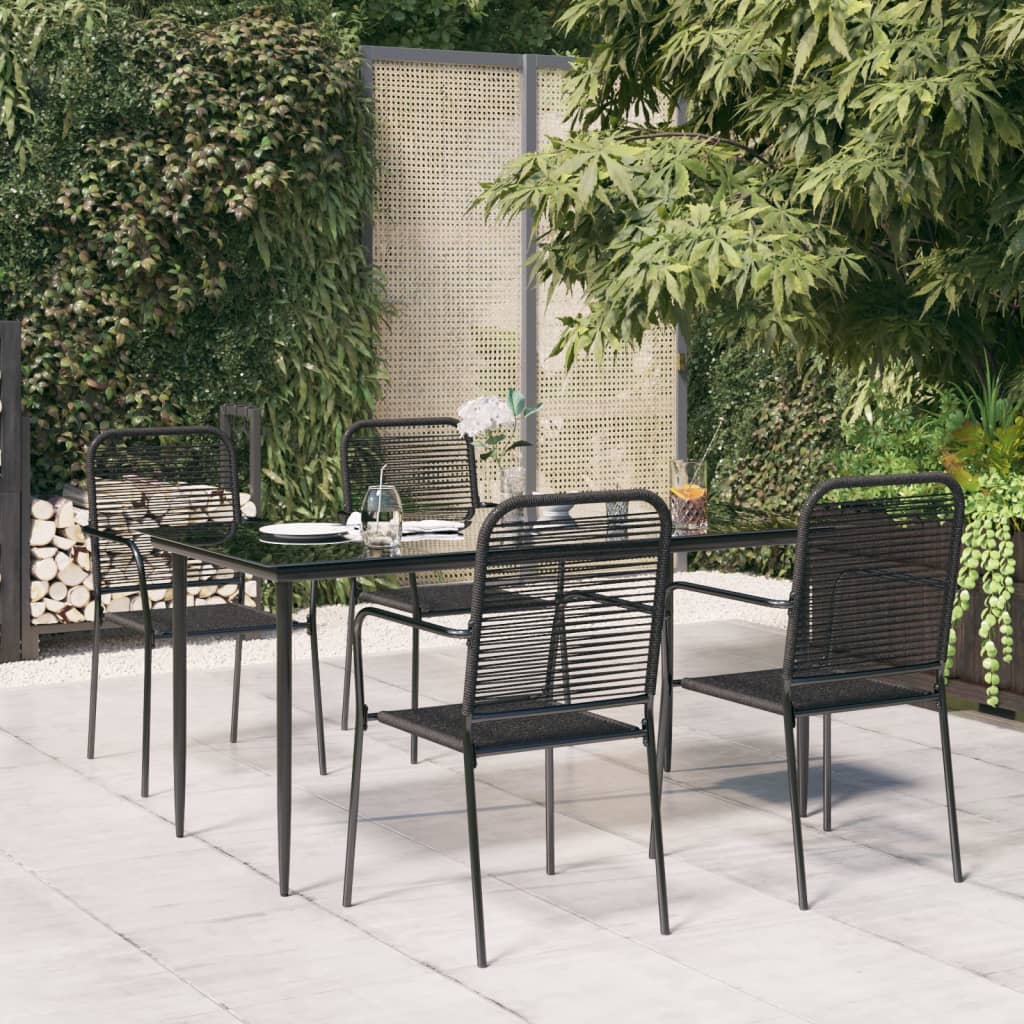 vidaXL Juego de comedor jardín 5 pzas acero y cuerda de algodón negro