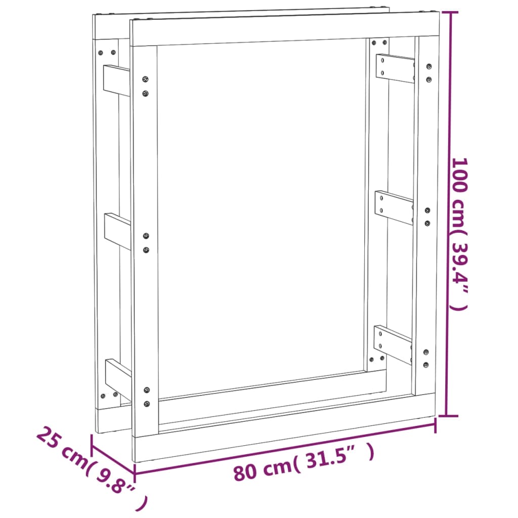 vidaXL Estante para leña madera maciza de pino negro 80x25x100 cm