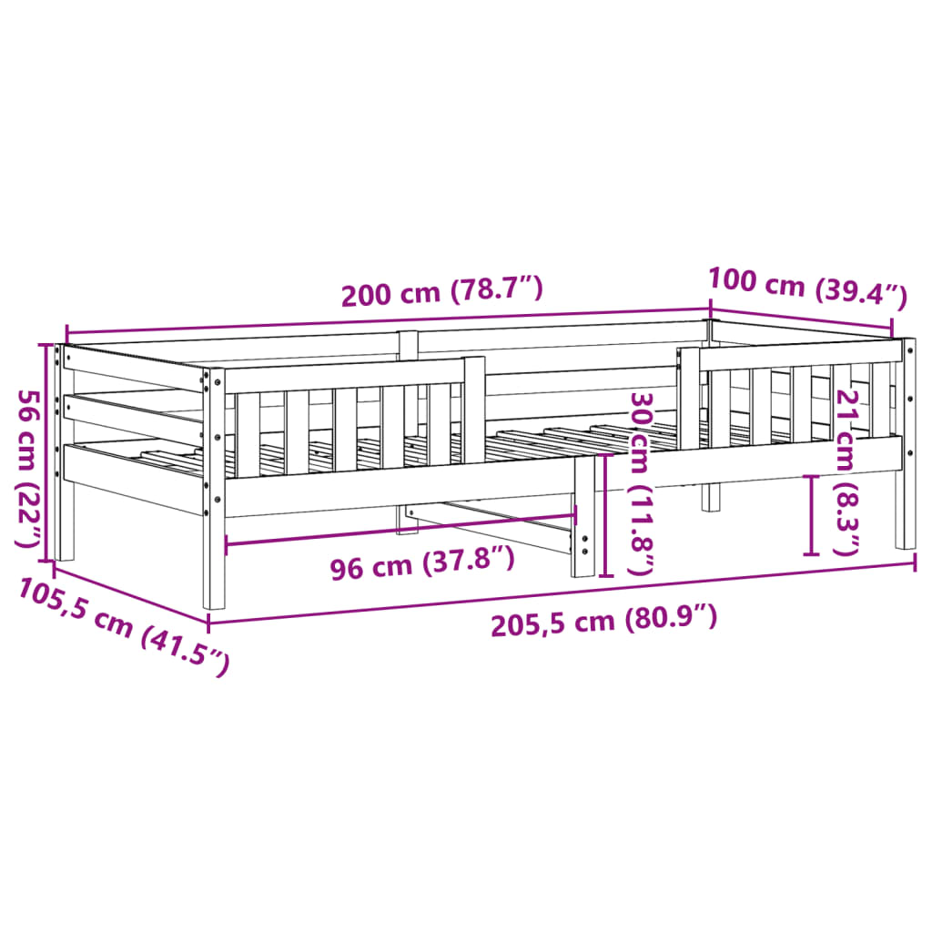 vidaXL Estructura de cama sin colchón madera maciza de pino 100x200 cm