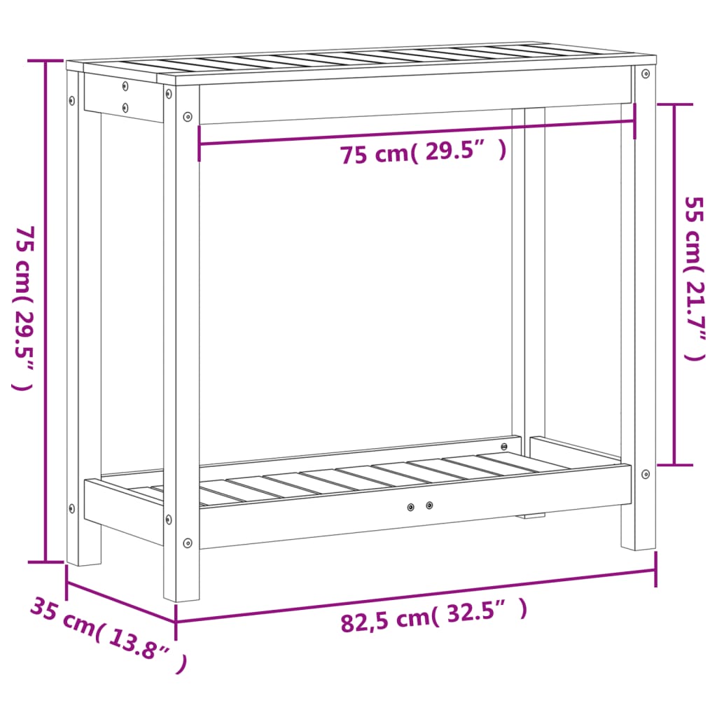 vidaXL Mesa de plantación con estante madera pino blanco 82,5x35x75 cm