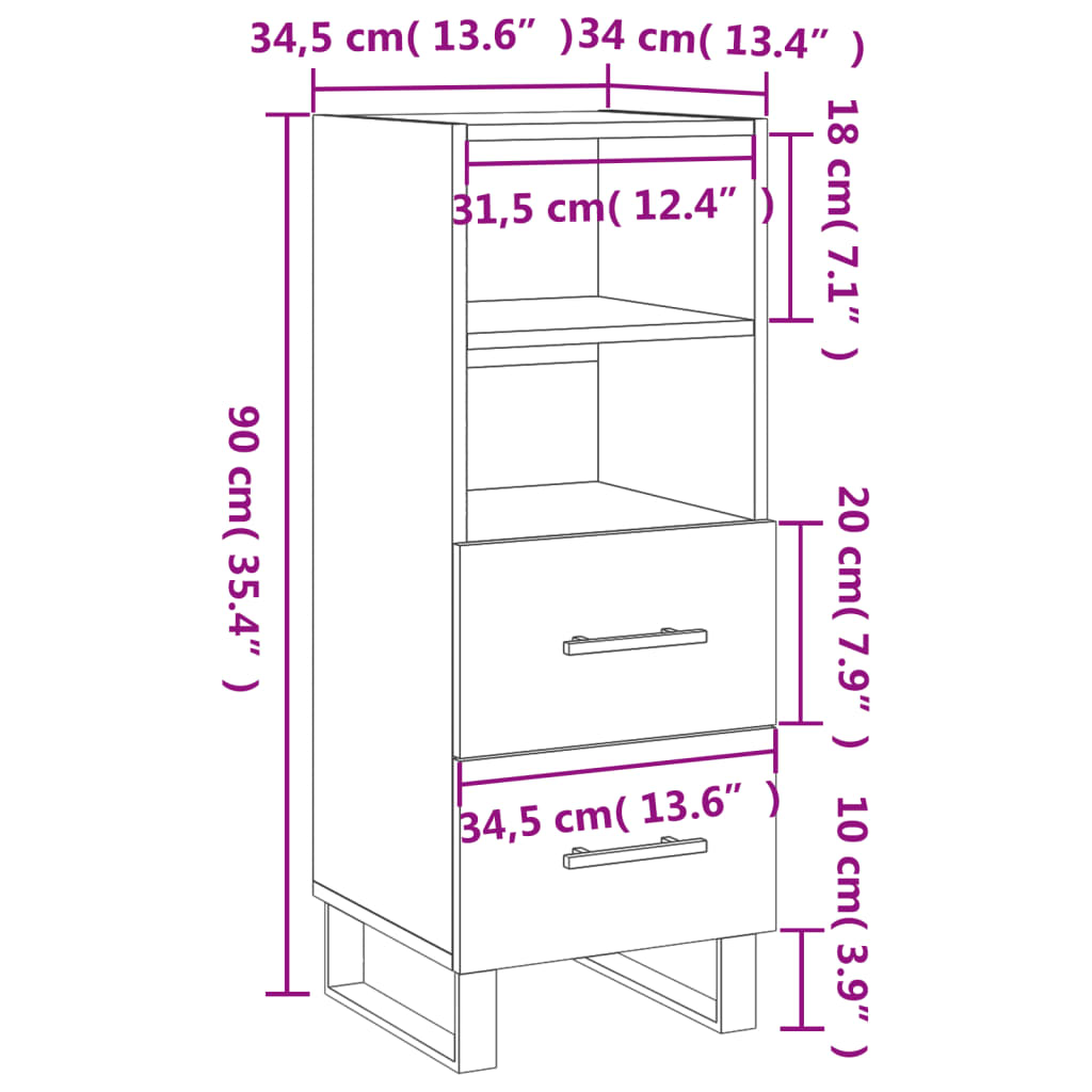 vidaXL Aparador de madera contrachapada negro 34,5x34x90 cm