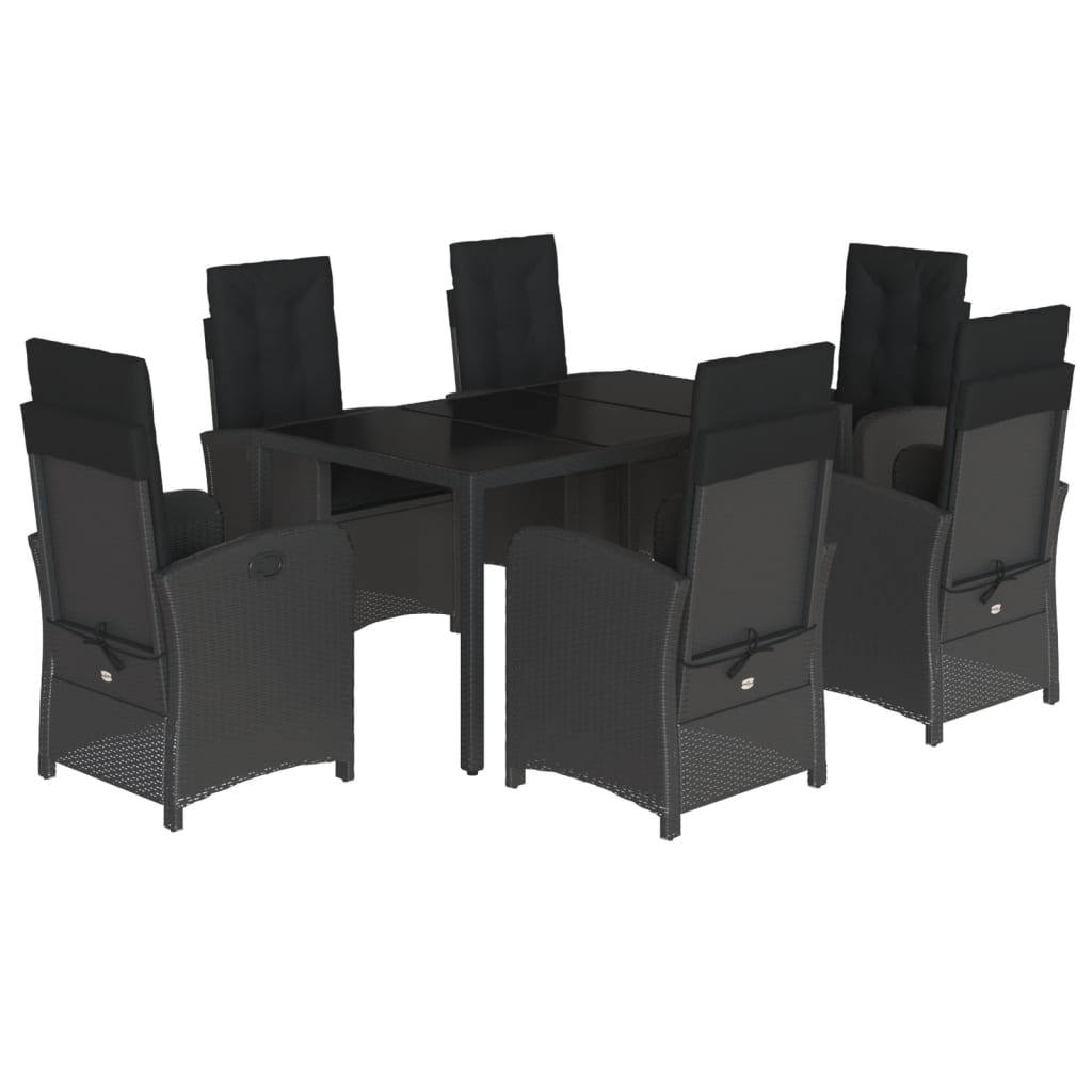 vidaXL Set de comedor de jardín 7 pzas y cojines ratán sintético negro