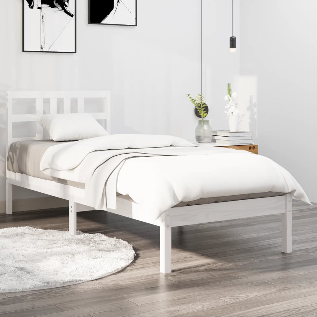 vidaXL Estructura de cama individual madera maciza blanco 90x190 cm