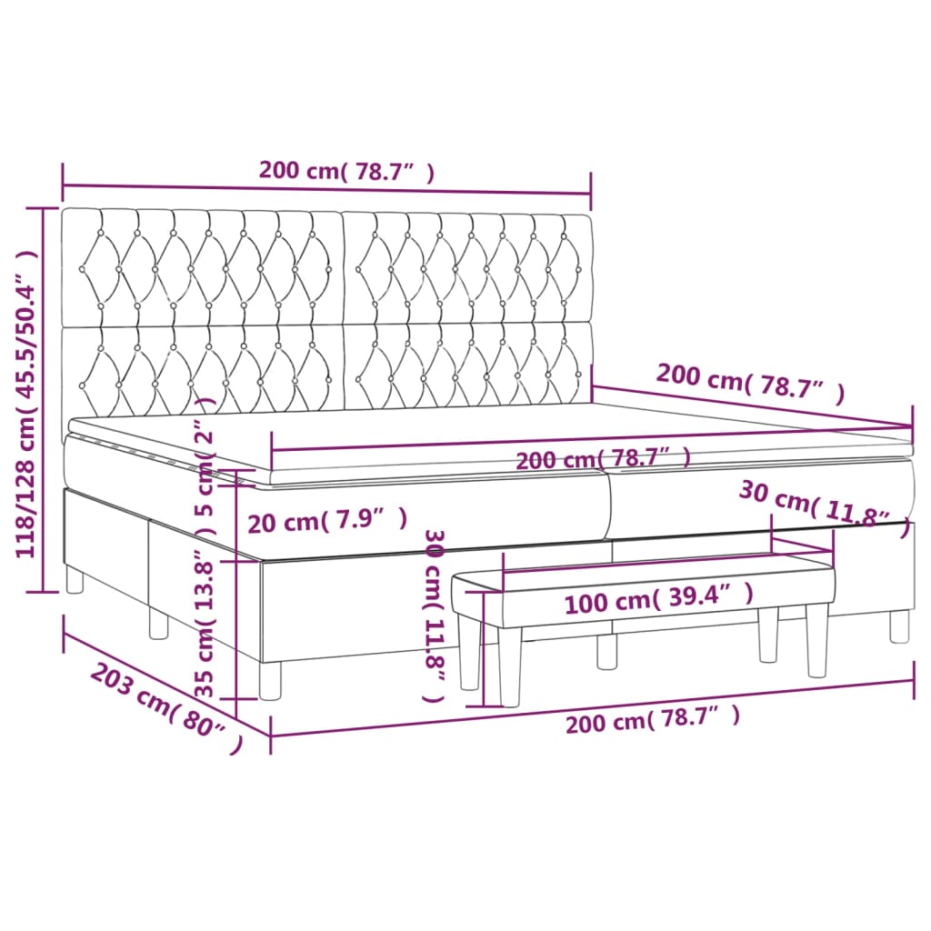 vidaXL Cama box spring con colchón terciopelo gris oscuro 200x200 cm