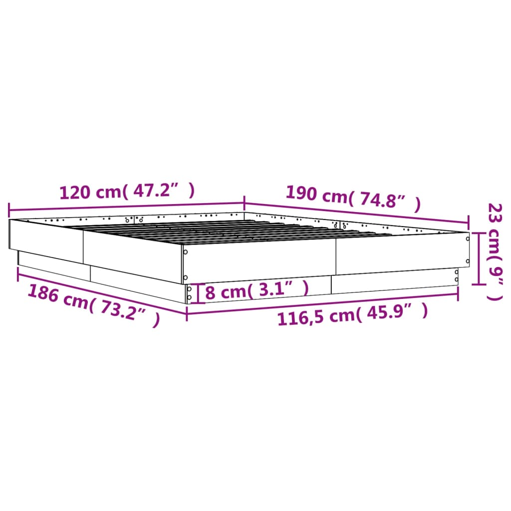 vidaXL Estructura de cama con luces LED gris Sonoma 120x190 cm