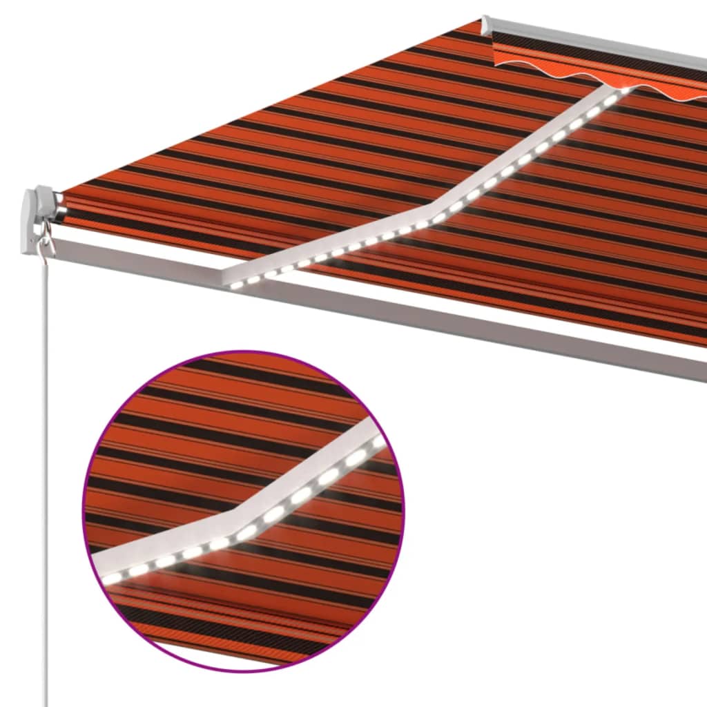 vidaXL Toldo manual retráctil con LED naranja y marrón 600x350 cm