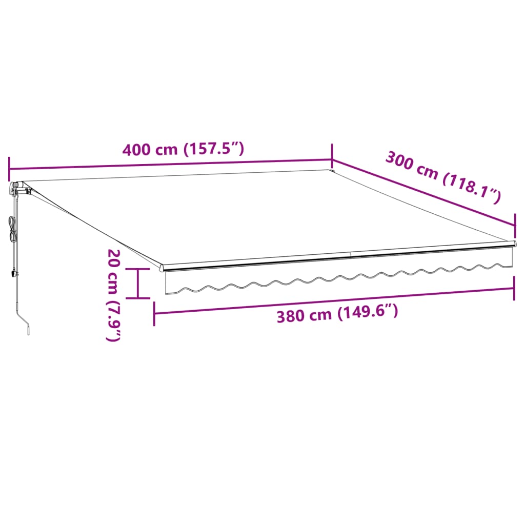 vidaXL Toldo retráctil automático luz LED antracita blanco 400x300cm