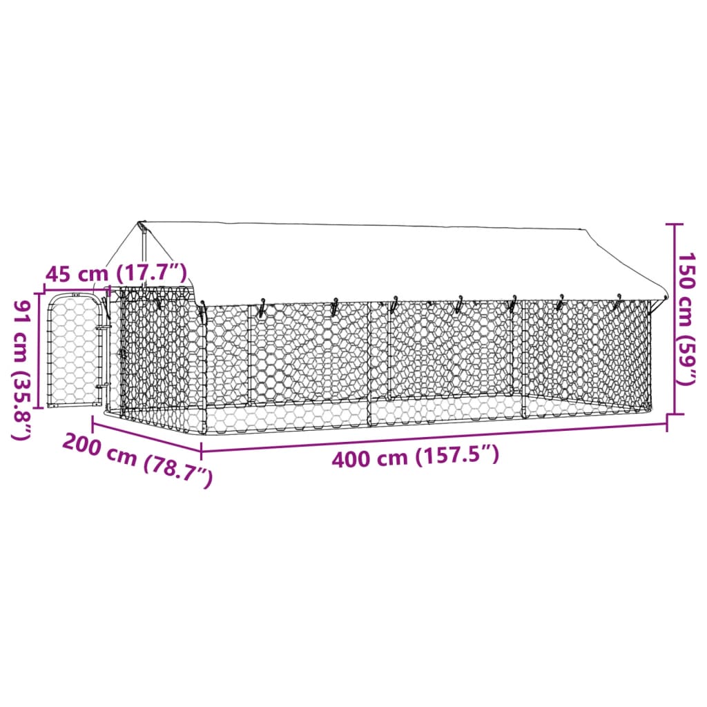 vidaXL Perrera de exterior con tejado 400x200x150 cm