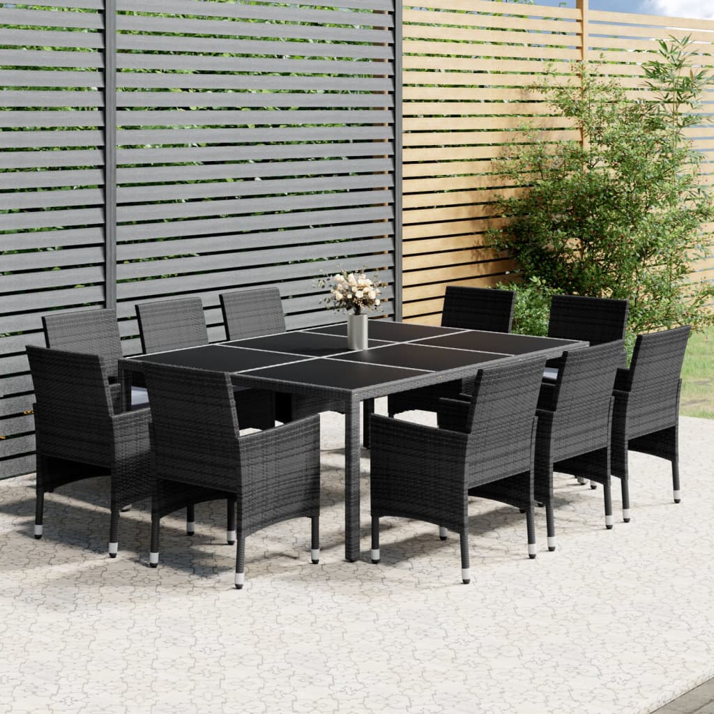 vidaXL Set de comedor de jardín 11 pzas ratán sintético gris