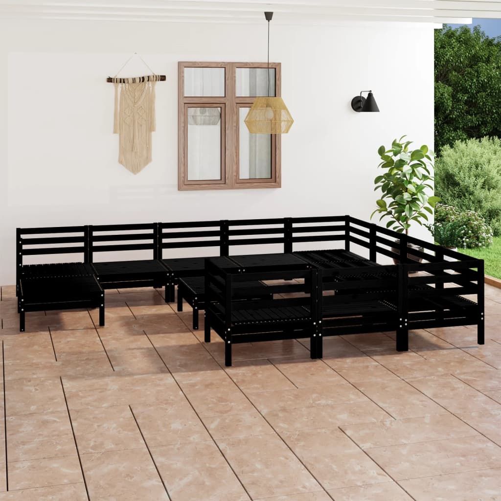 vidaXL Juego de muebles de jardín 12 pzas madera de pino maciza negro