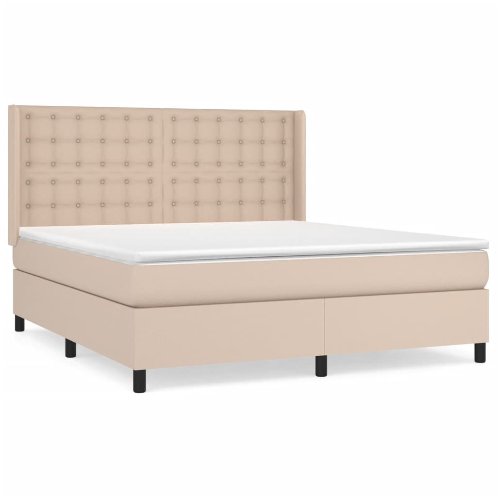 vidaXL Cama box spring con colchón cuero sintético capuchino 160x200cm