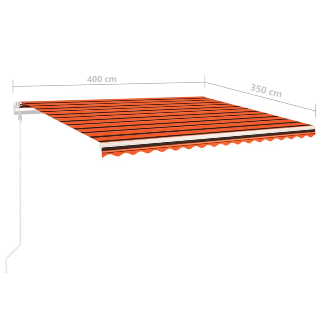 vidaXL Toldo retráctil manual con LED naranja y marrón 4x3,5 m