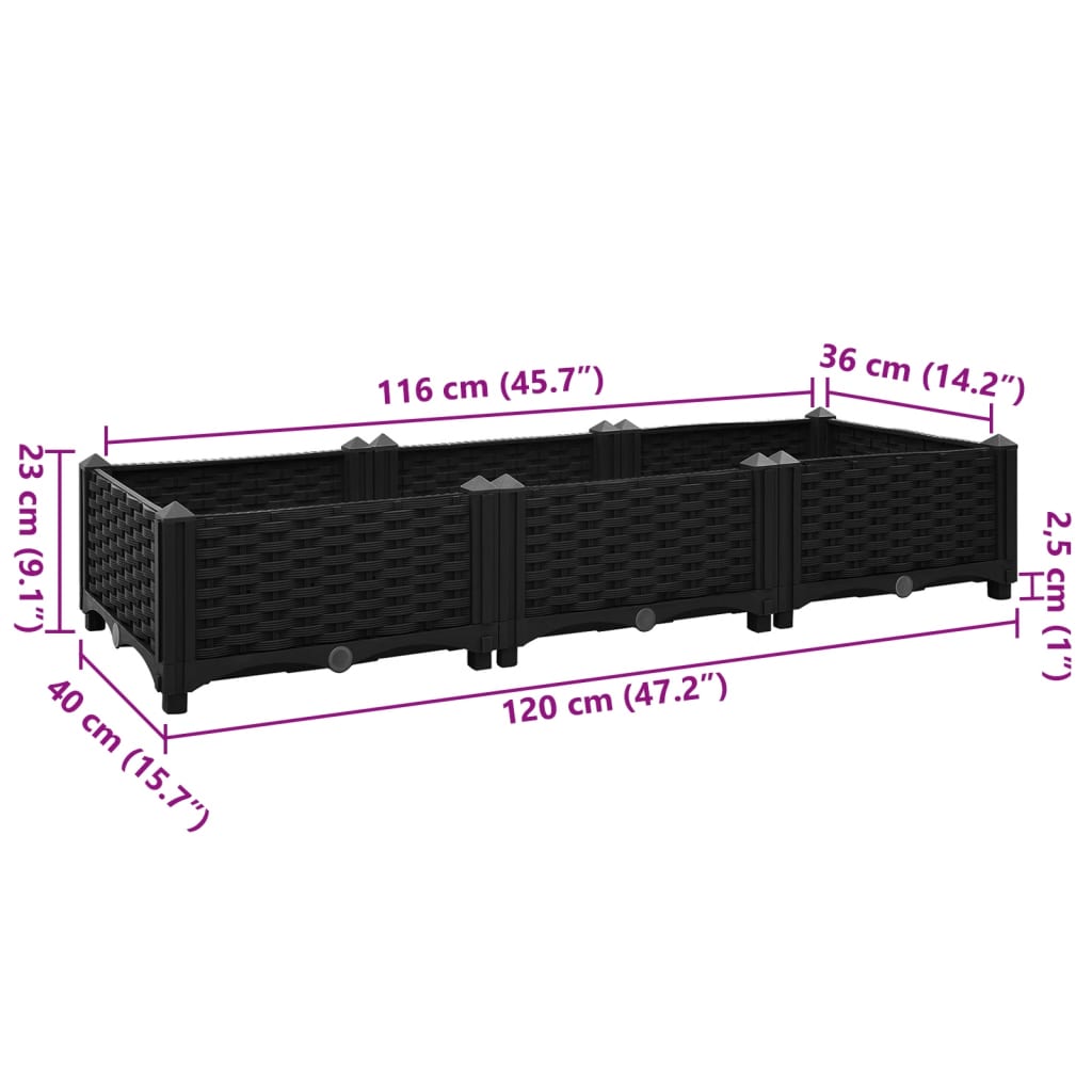 vidaXL Arriate 120x40x23 cm polipropileno