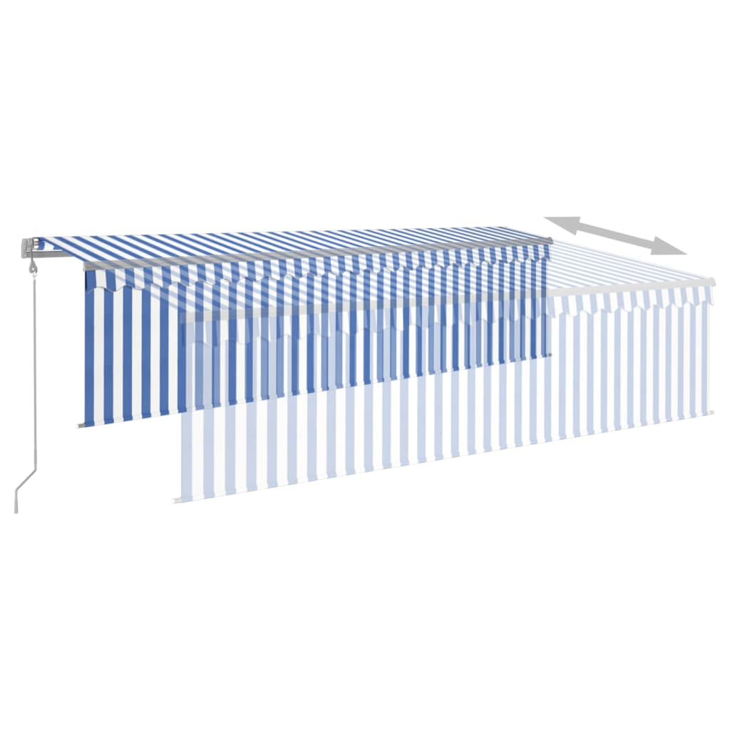 vidaXL Toldo automático persiana LED sensor viento azul blanco 5x3 m