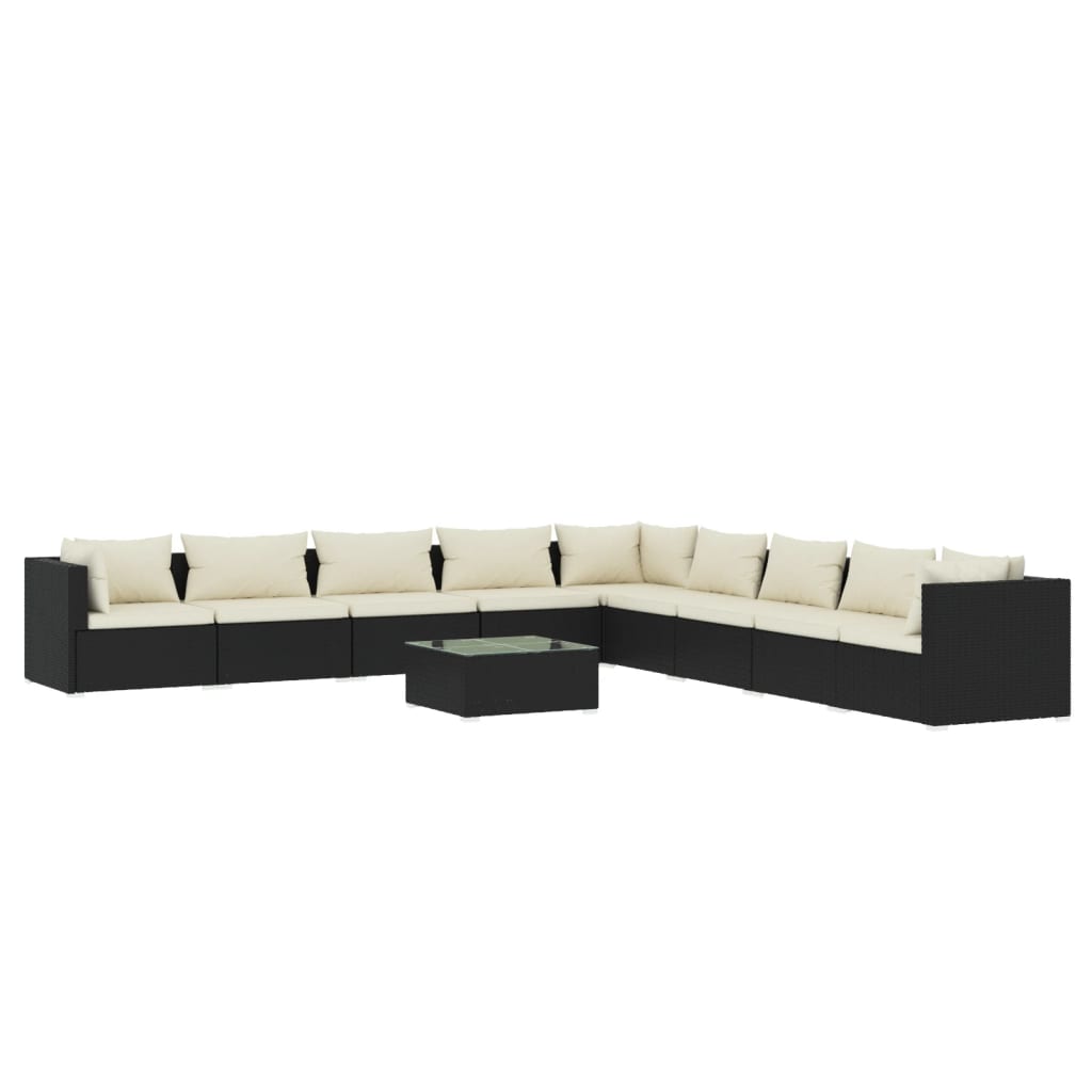 vidaXL Set muebles de jardín 10 pzas y cojines ratán sintético negro