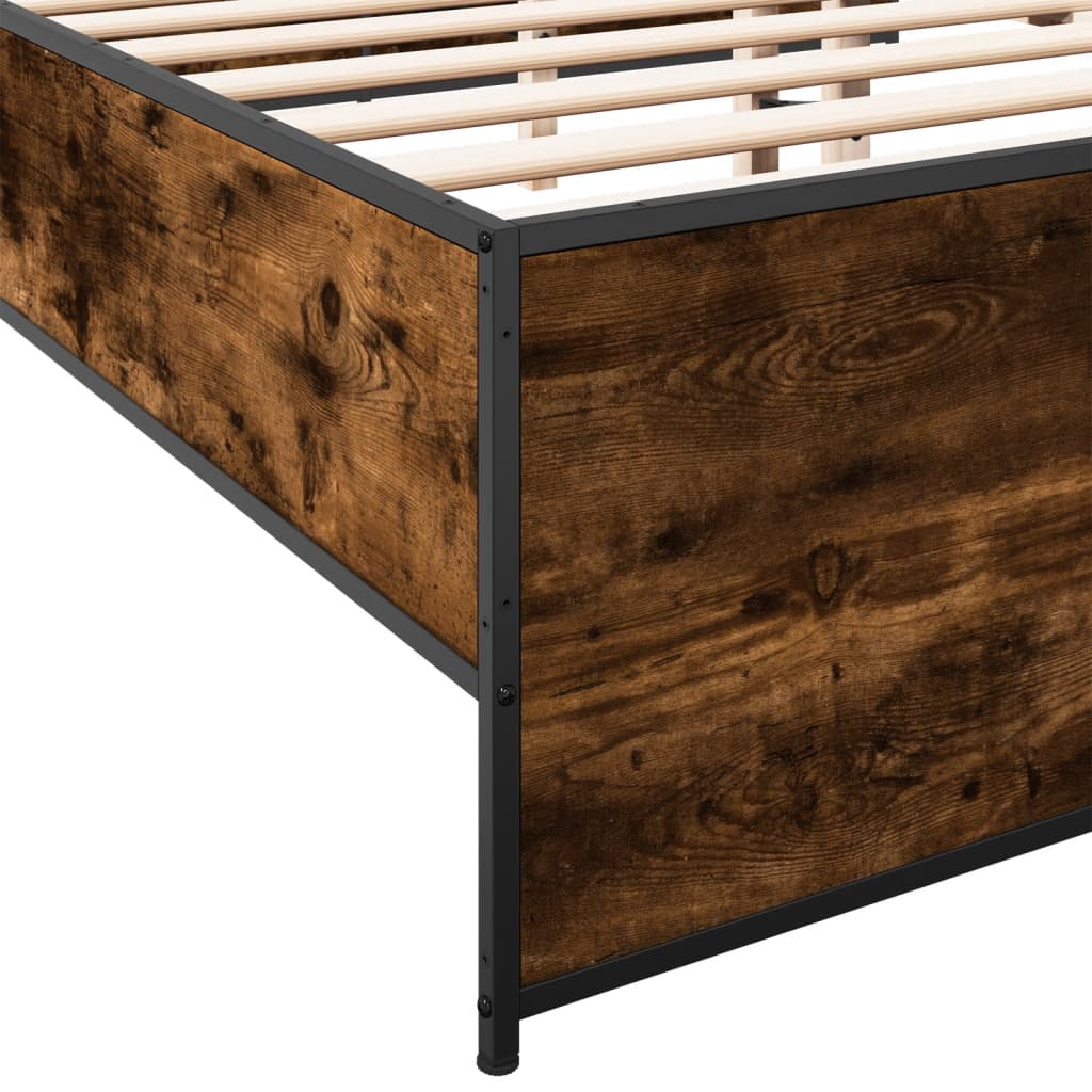 vidaXL Estructura cama madera ingeniería metal roble ahumado 200x200cm