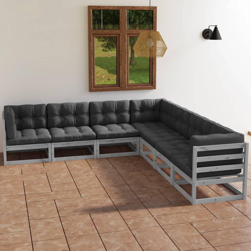 vidaXL Juego de muebles de jardín 7 pzas y cojines madera maciza pino