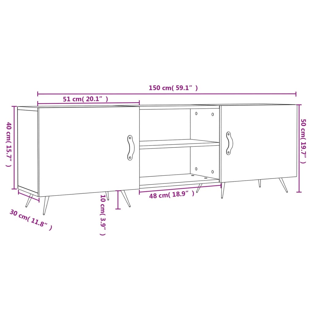 vidaXL Mueble de TV madera de ingeniería blanco brillante 150x30x50 cm