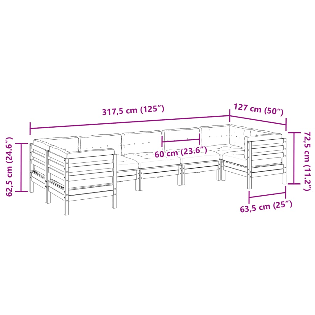 vidaXL Set de sofás jardín 7 pzas con cojines madera abeto Douglas