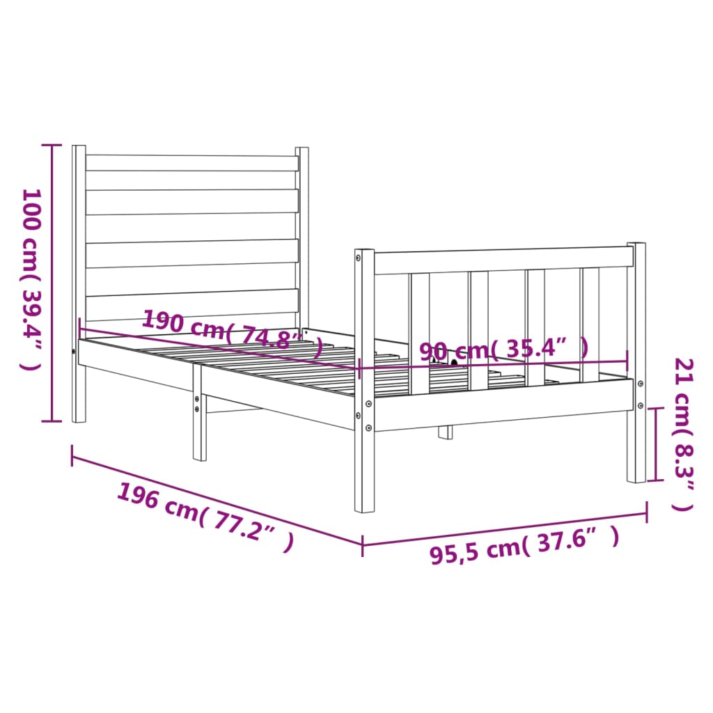 vidaXL Estructura de cama con cabecero madera maciza blanco 90x190 cm