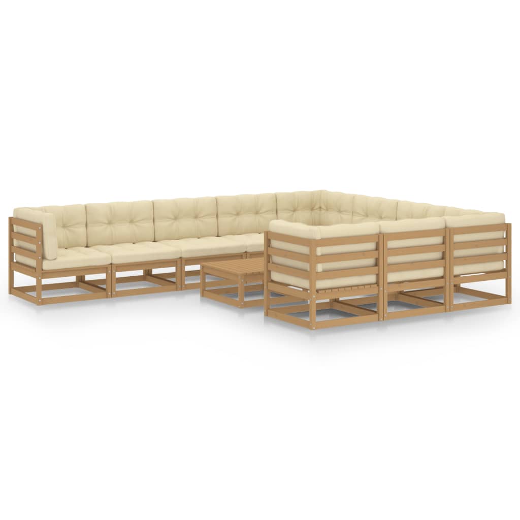 vidaXL Set de muebles de jardín 11 pzs cojines madera pino marrón miel