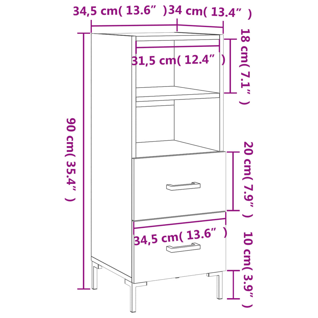 vidaXL Aparador madera contrachapada color roble Sonoma 34,5x34x90 cm