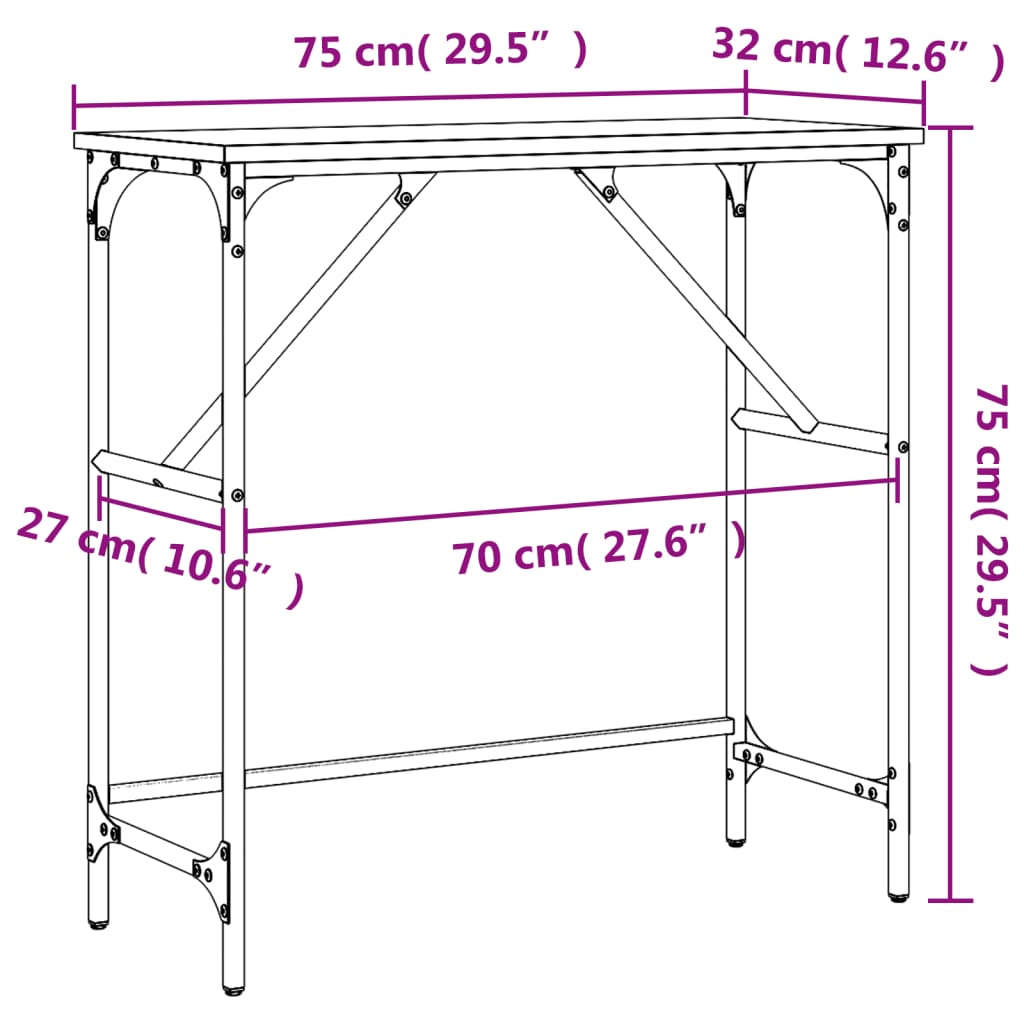 vidaXL Mesa consola madera de ingeniería marrón roble 75x32x75 cm