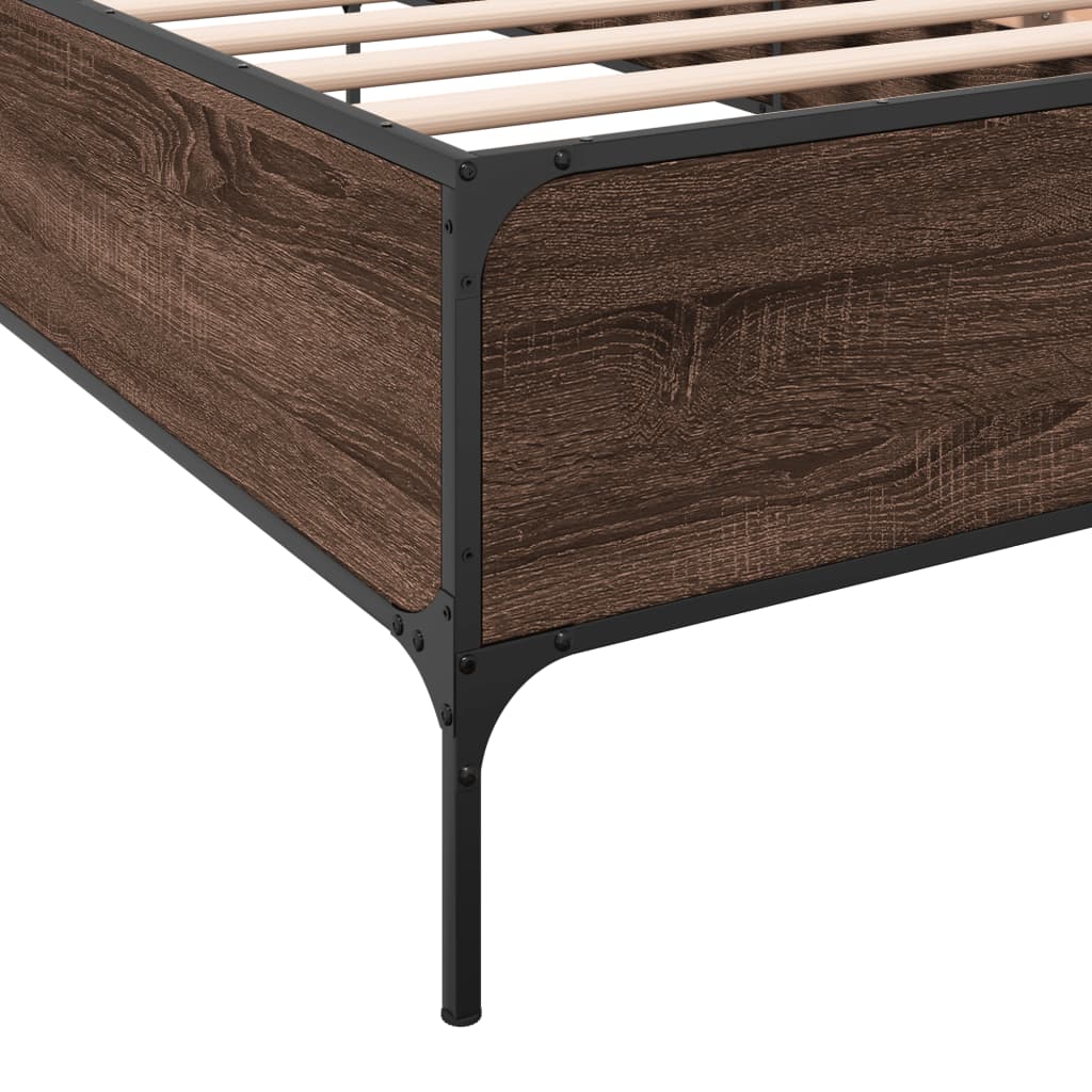 vidaXL Estructura cama madera ingeniería metal roble marrón 75x190 cm