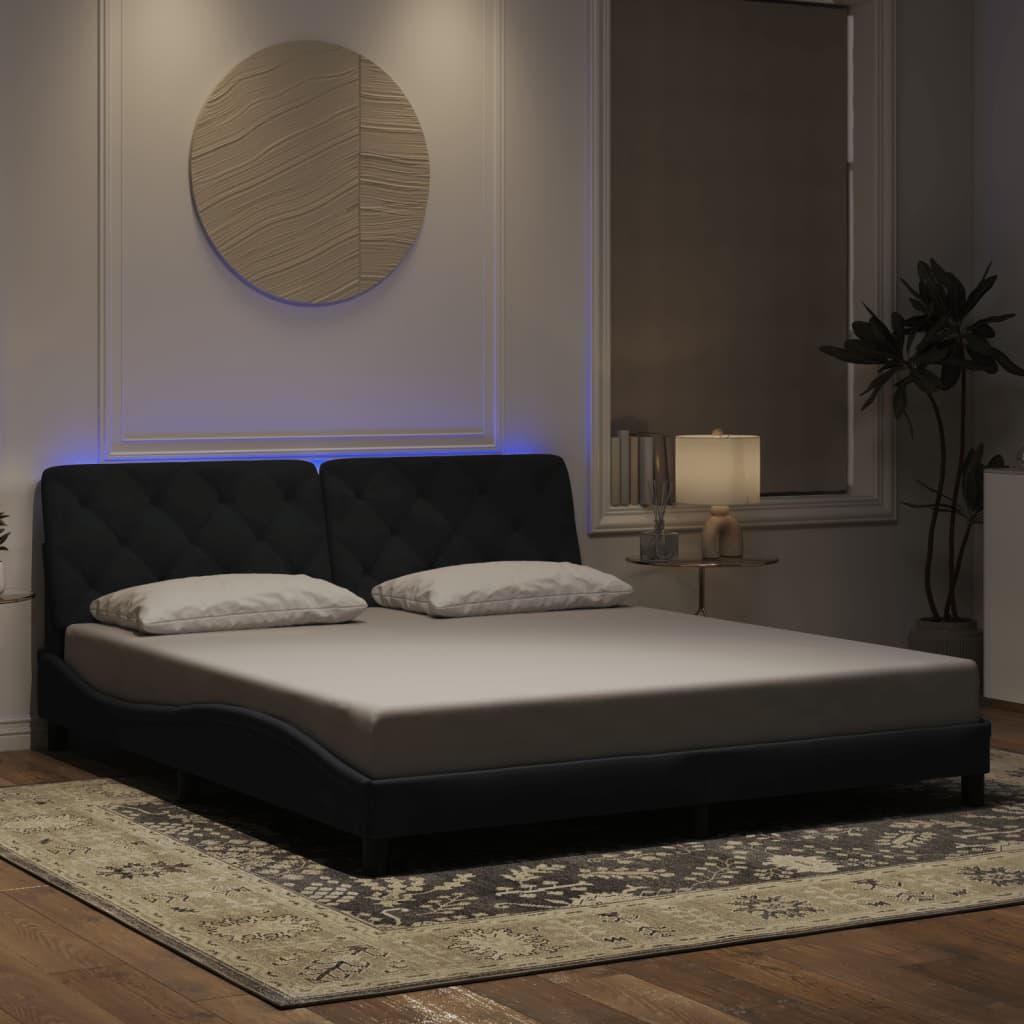 vidaXL Estructura de cama con luces LED terciopelo negro 180x200 cm