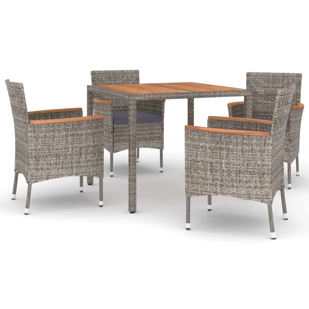 vidaXL Set comedor de jardín 5 piezas con cojines ratán sintético gris