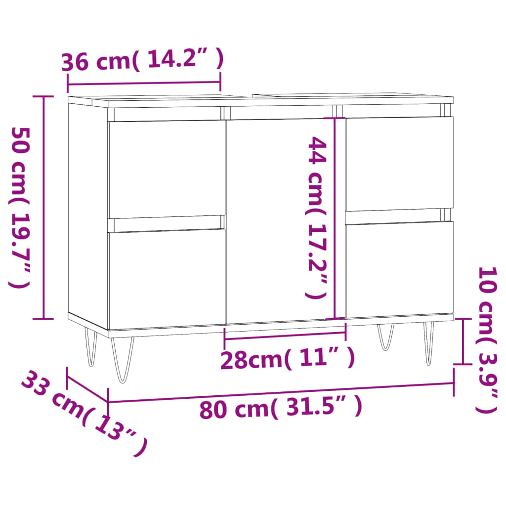 vidaXL Mueble de baño madera de ingeniería negro 80x33x60 cm