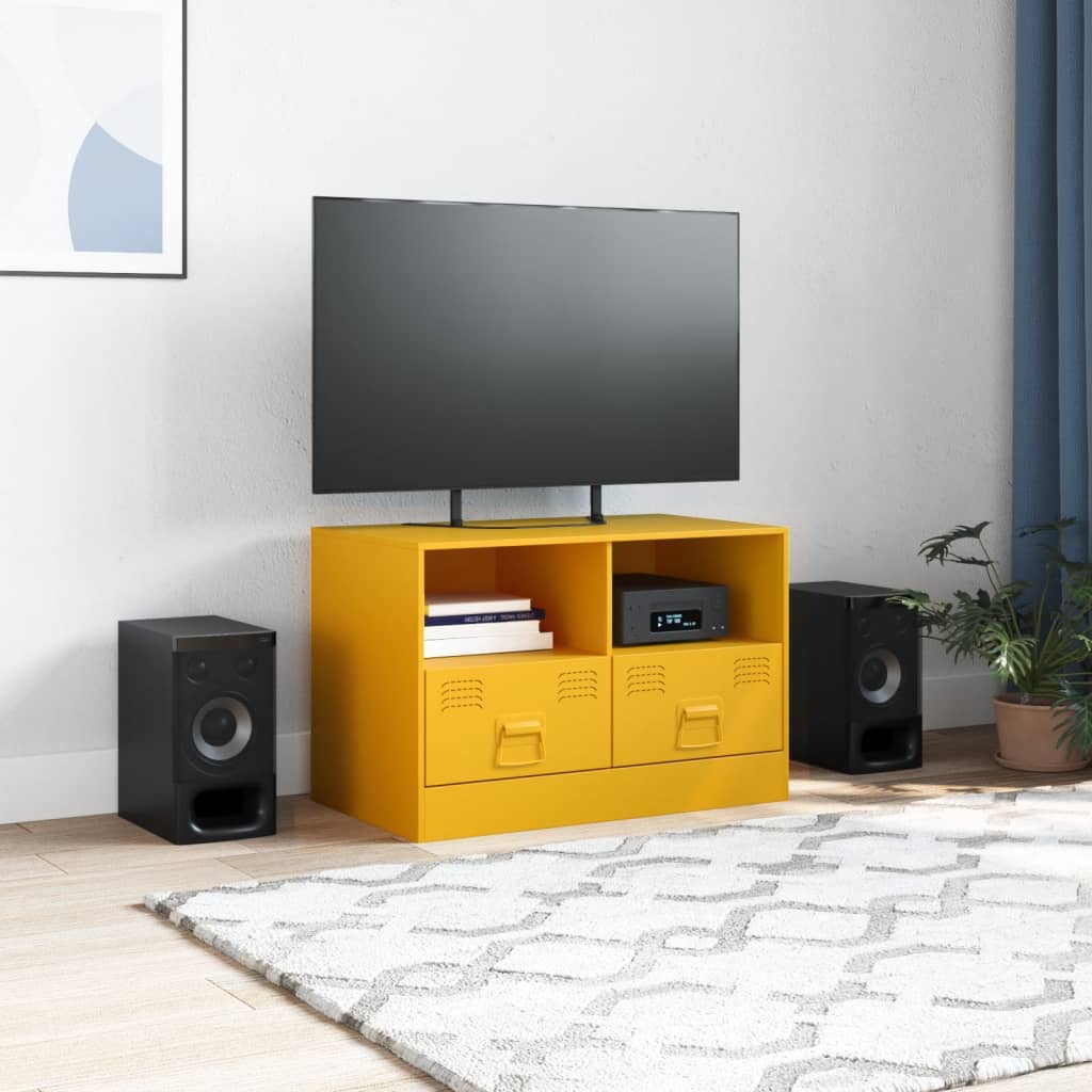 vidaXL Mueble para TV de acero amarillo mostaza 67x39x44 cm