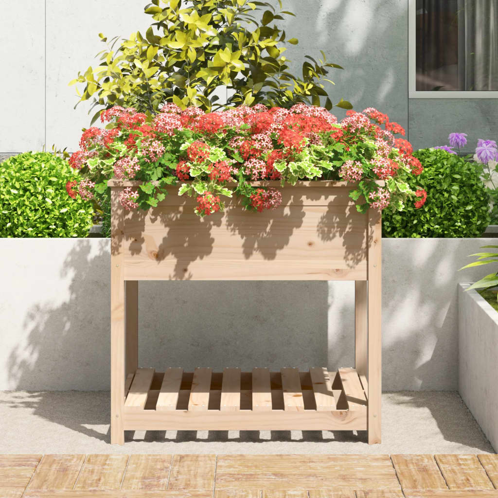 vidaXL Jardinera con estante madera maciza de pino 82,5x82,5x81 cm