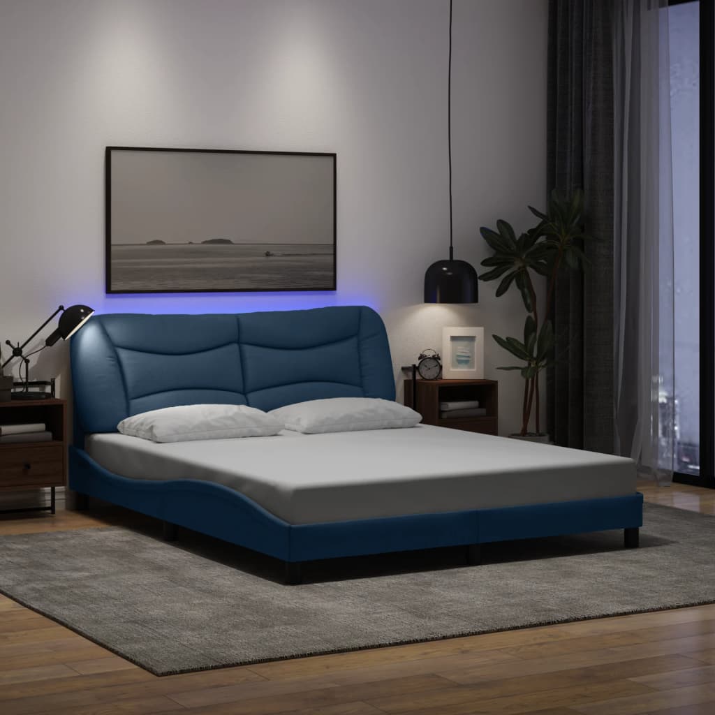 vidaXL Estructura de cama con luces LED tela azul 160x200 cm