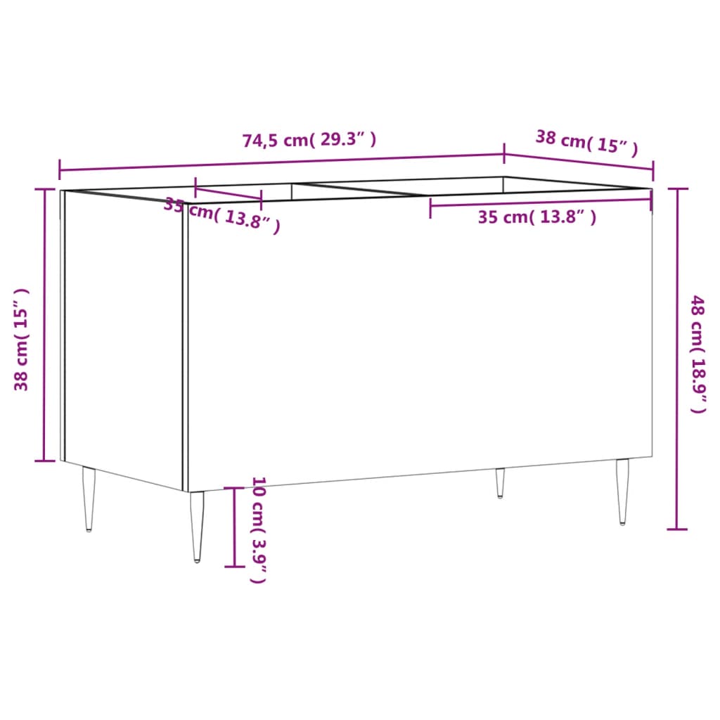 vidaXL Mueble para discos madera contrachapada negro 74,5x38x48 cm