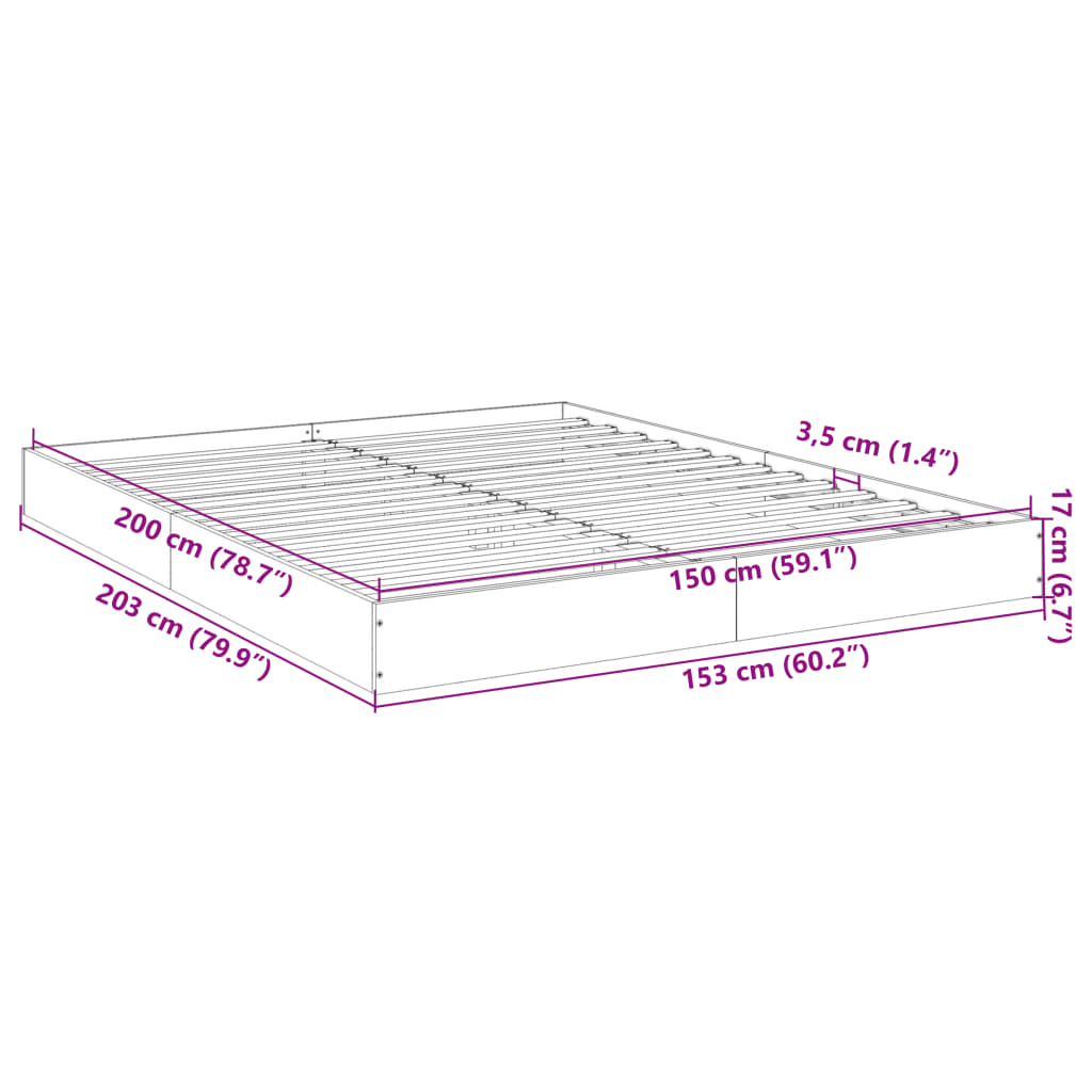 vidaXL Estructura de cama sin colchón madera roble ahumado 150x200 cm