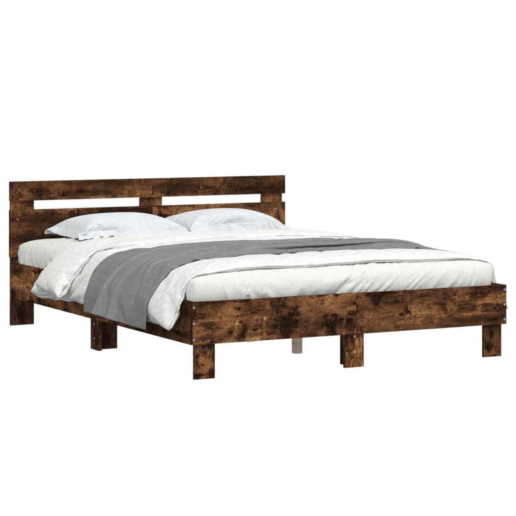 vidaXL Cama con cabecero madera de ingeniería roble ahumado 150x200 cm