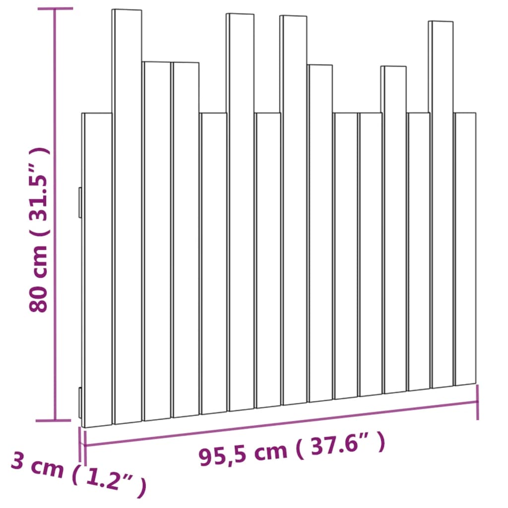 vidaXL Cabecero de cama de pared madera maciza de pino 95,5x3x80 cm