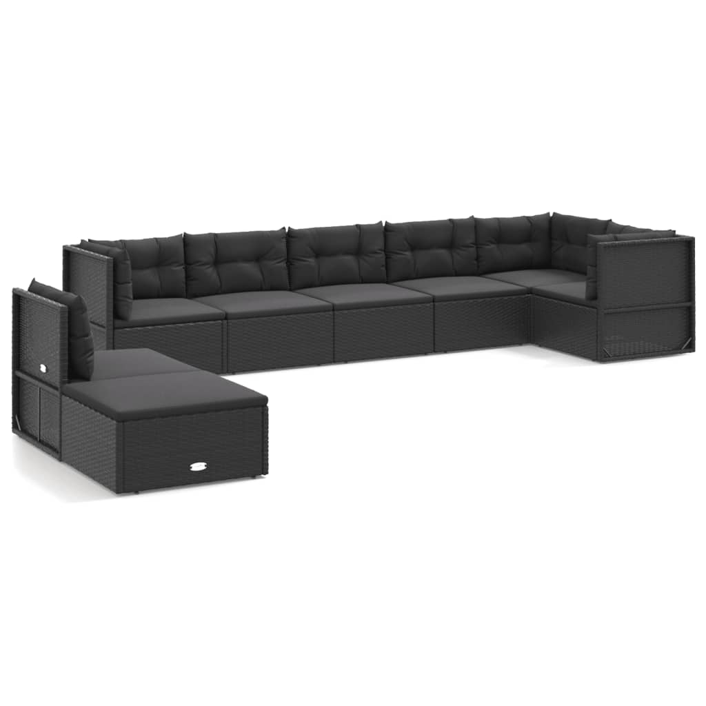 vidaXL Set de muebles de jardín 8 pzas y cojines ratán sintético negro