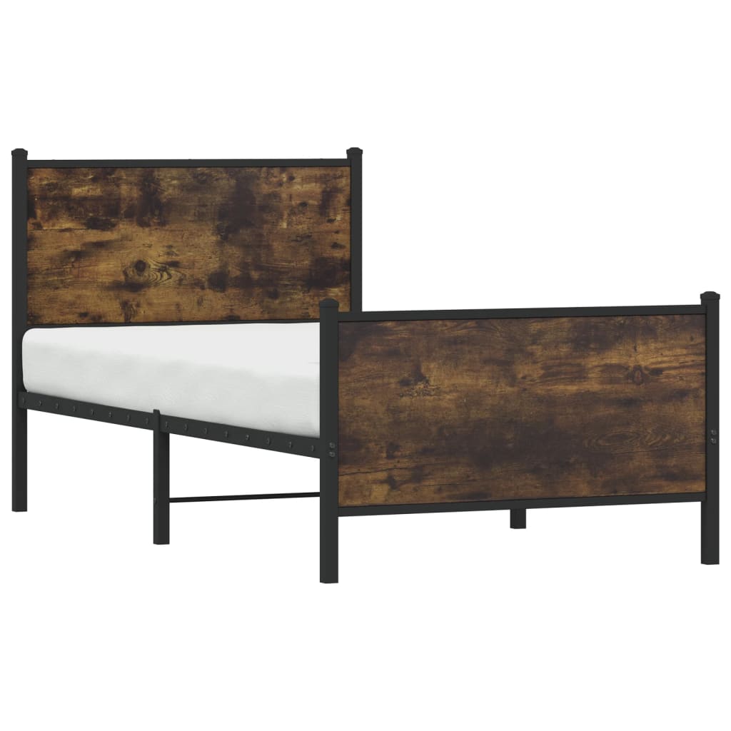 vidaXL Estructura de cama sin colchón metal roble ahumado 75x190 cm