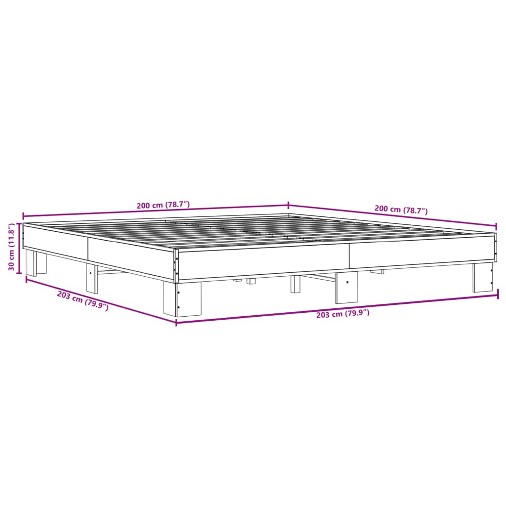 vidaXL Estructura cama madera ingeniería metal roble ahumado 200x200cm