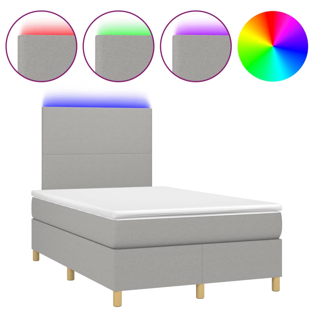 vidaXL Cama box spring con colchón y LED tela gris claro 120x190 cm