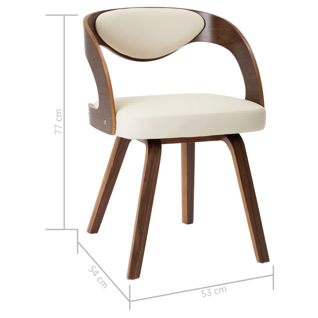 vidaXL Sillas de comedor 2 uds madera curvada y cuero sintético crema